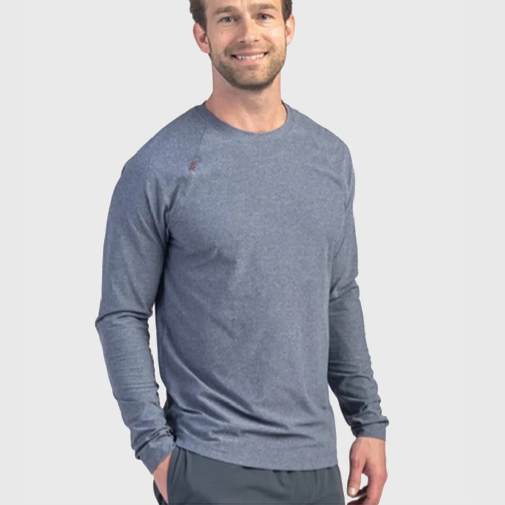Rhone Men's Reign Long Sleeve Performance Tee - Large, Heathered Blue
